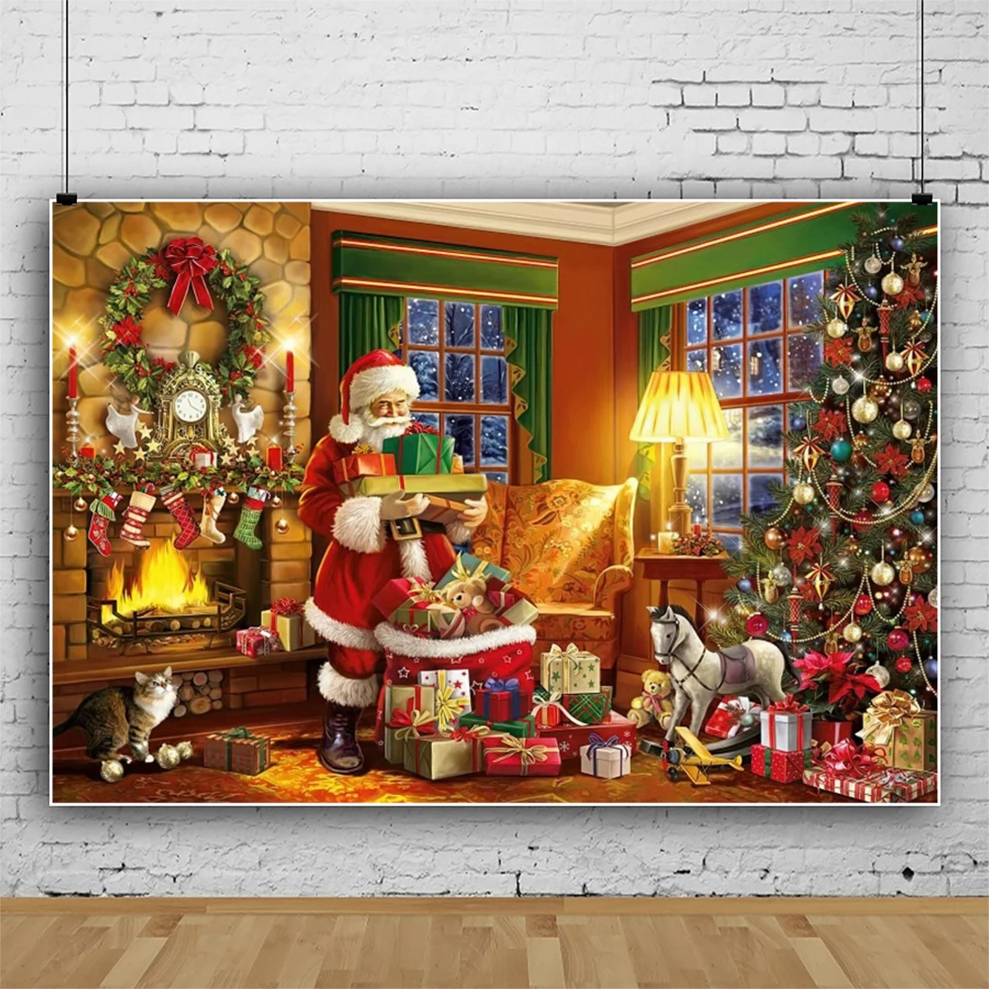 عيد الميلاد سانتا كلوز الخلفيات للتصوير شجرة هدية الطفل صور التصوير الفوتوغرافي ديكور حفلات خلفيات التصوير الفوتوغرافي استوديو الصور