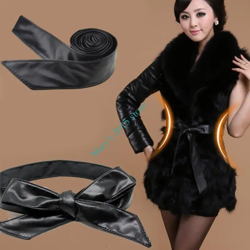 E15F แฟชั่นเอว Cincher Belt Selftied PU หนังรัดตัวแบบปรับได้สำหรับผู้หญิง