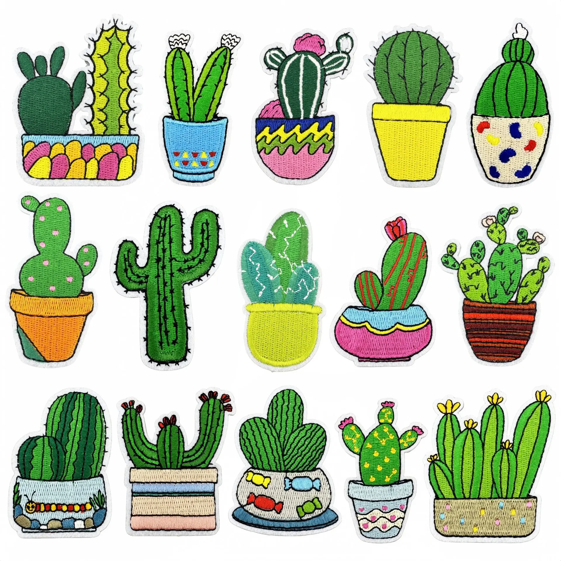 

Cactus Green Plants Embroidered Iron On Clothing Hat Bag Shoe Repair Phone Gift Box Decor DIY