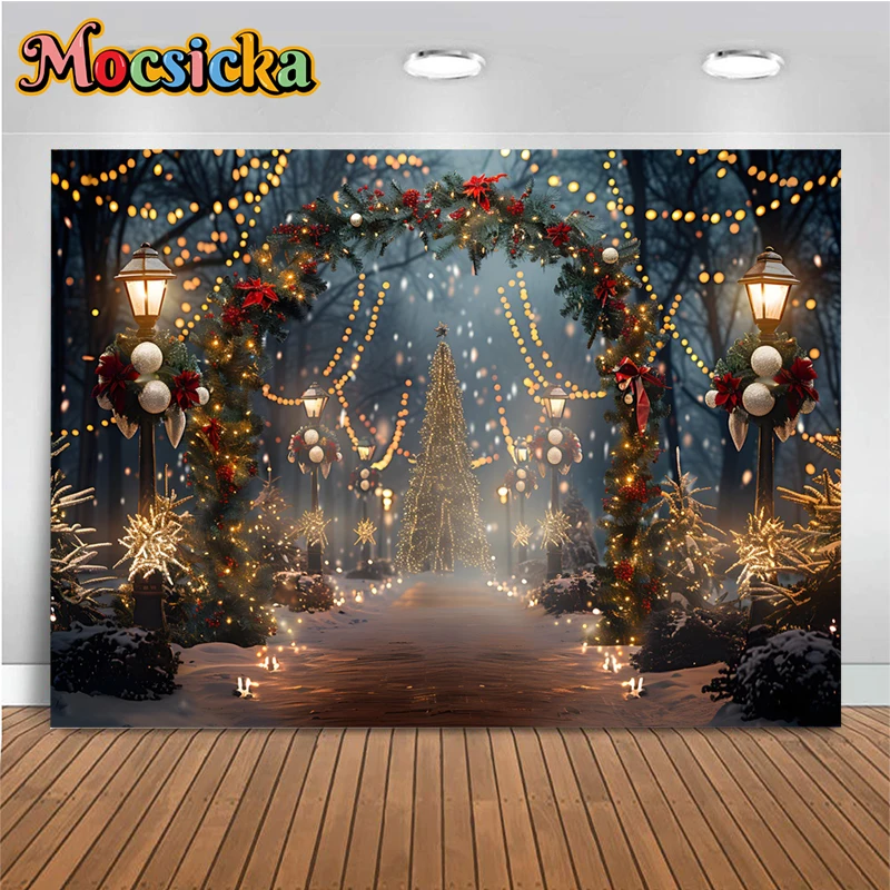 Christmas Tree Backdrop For Photography Lamp Pearl Forest Background Stand Baby Outdoor Decoration Fond Photo Studio Backdrops