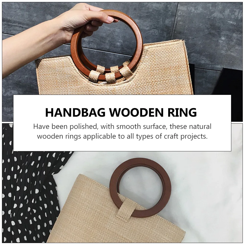 

2Pcs Wooden Ring Handles Natural Round Smooth Surface Handbag Circles DIY Purse Accessories Straw Bag Replacement