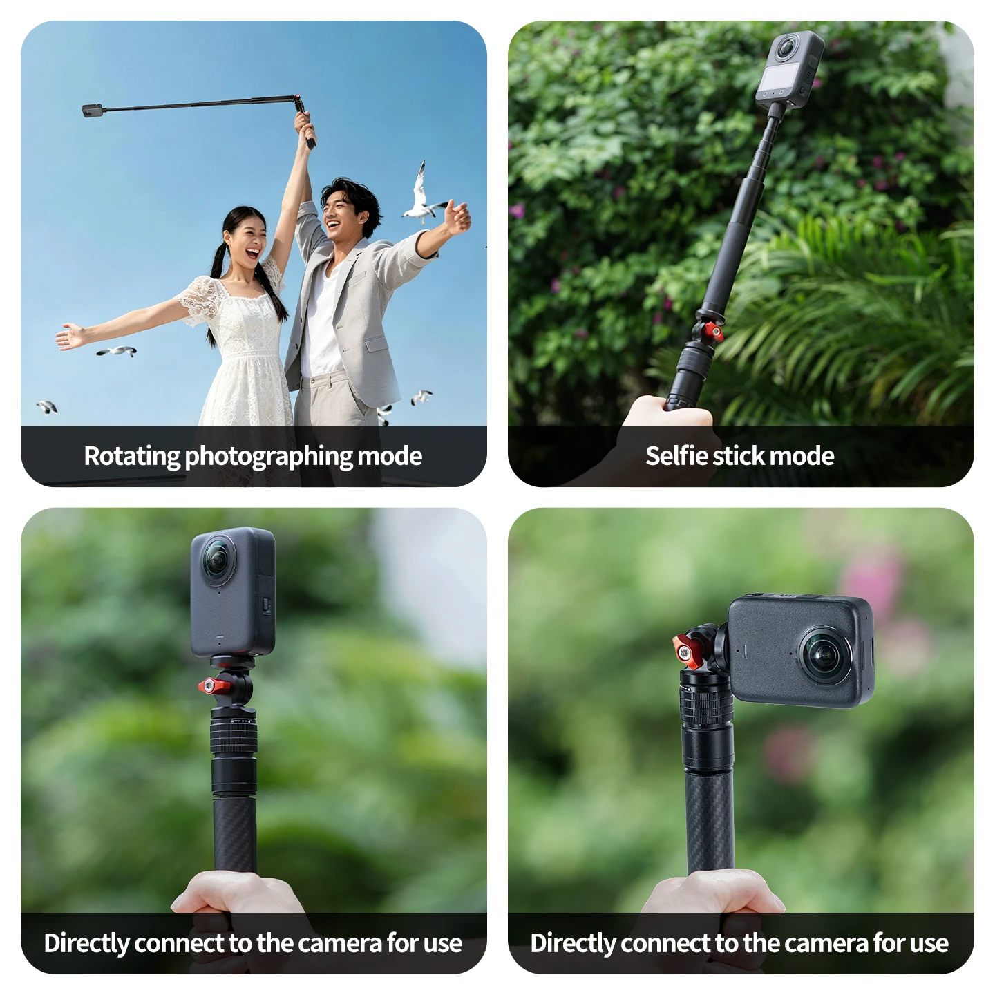 360 ° 360° drehbarer Griff 1/4 Zoll kompatibel mit DJI/Insta360/GoPro 180 ° Verstellbarer Faltbarer Selfie-Stick für 360°-Aufnahmen ° Videos – Detail 10