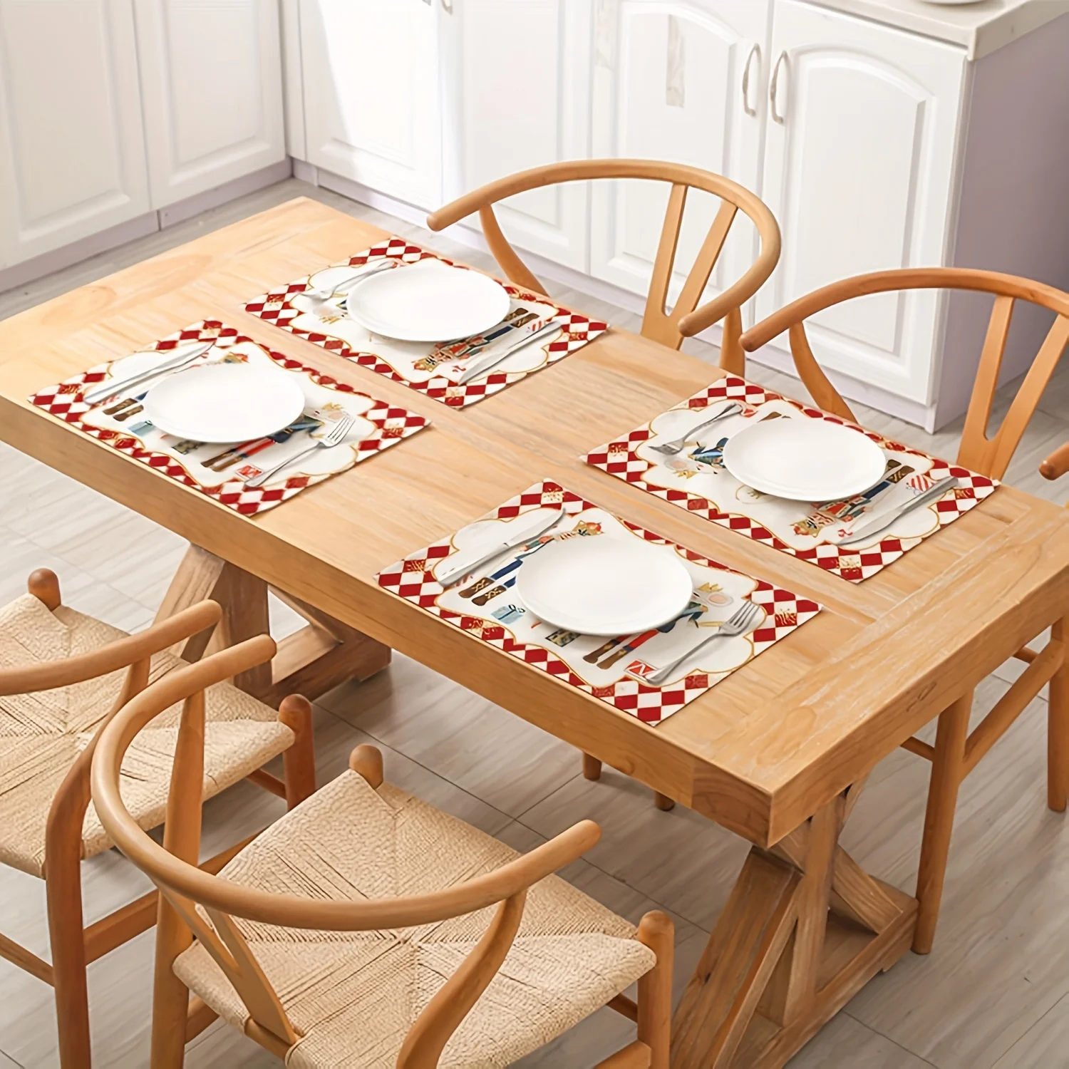 4pcs Merry Christmas Nutcracker Plaid Placemats Table Decor Winter Xmas Holiday Kitchen Dining Table Mats Christmas Decorations