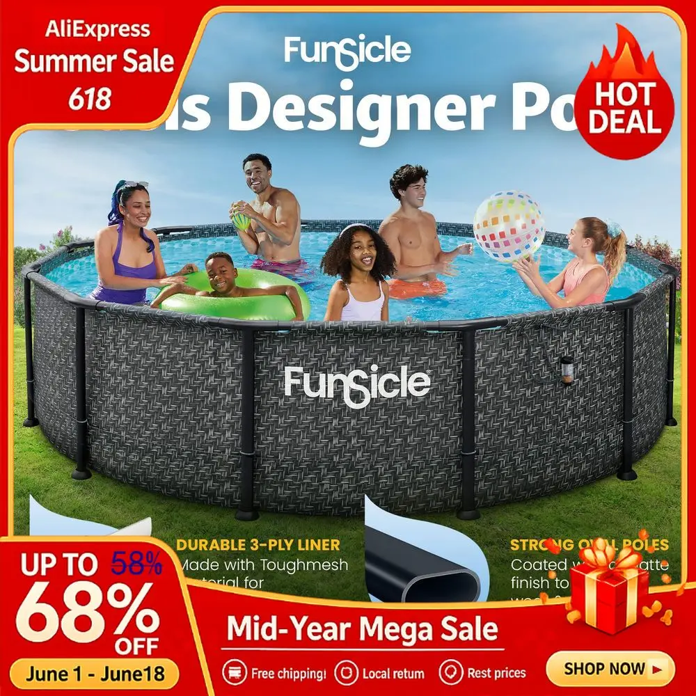 

12 x 36 Round Above Ground Swimming Pool, Includes FiltraBoost 800 GPH Filter Pump with AutoSkimmer, Type Custom, Pools
