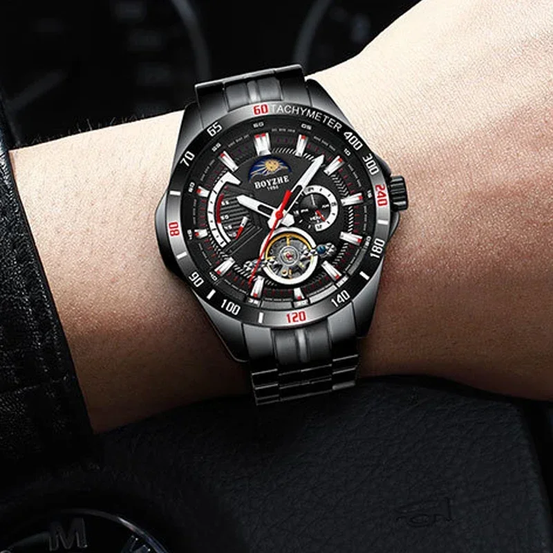 Boyzhe Big Brand Fashion Business Men\'s Watches Mechanical Automatic Calendar Luminous Waterproof Multifunctional Watch For Men