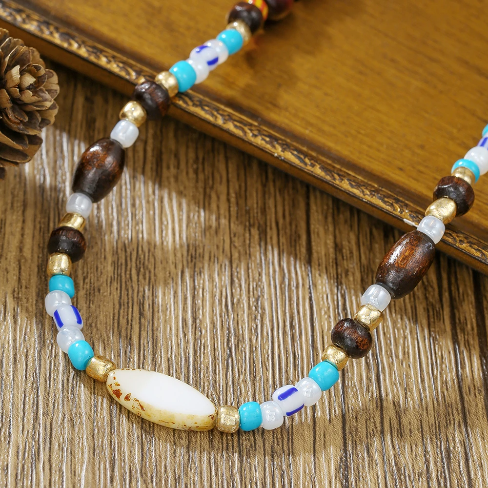 

Retro Fashion Wooden Beads Necklace for Women Colorful Rice Beads Beaded Choker Exquisite Handmade Jewelry
