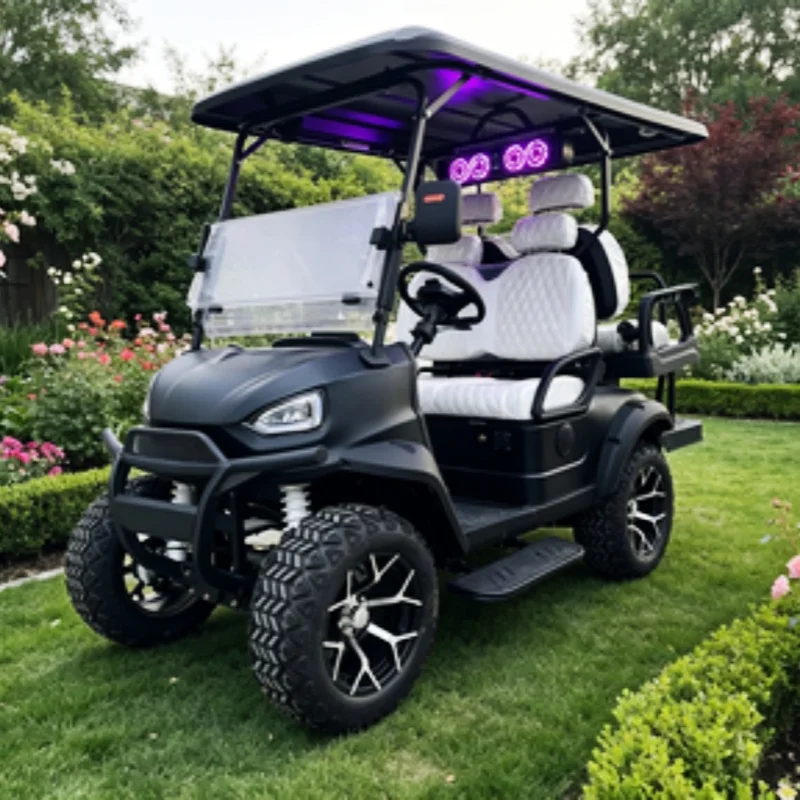 2026 New Wholesale Electric Golf Cart 2+2 4 Seat 72V With Multimedia Screen White Upholstered Seat With Headrest Soundbar