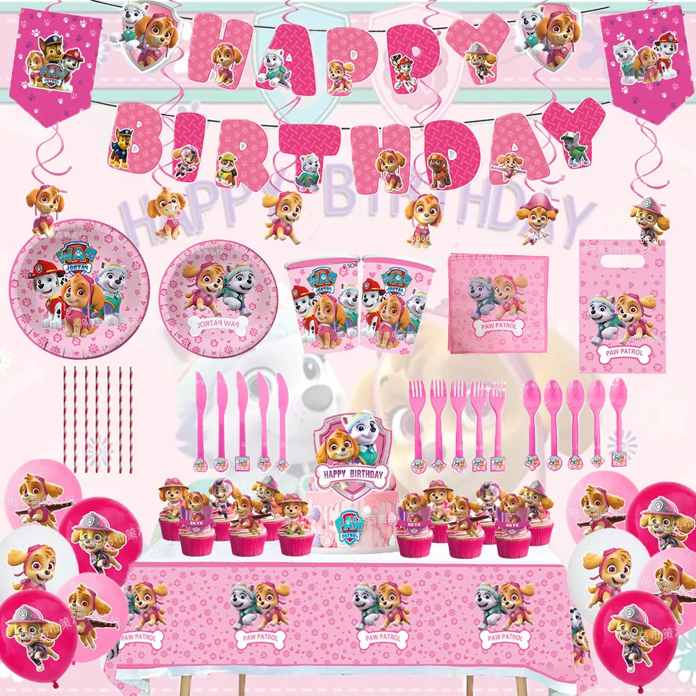 Ballon en aluminium rose PAW Patrol Skye, décorations de fête d'anniversaire pour filles, fournitures de réception-cadeau pour bébé, jouet pour enfants, cadeaux, toile de fond