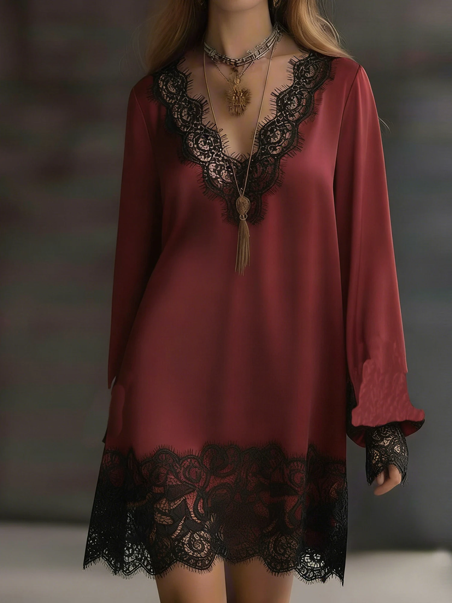 ชุดเดรสทรงเอปักลายดอกไม้สุดหรู แขนกระดิ่ง คอวี เหมาะสำหรับใส่ลำลองหรือโอกาสพิเศษ