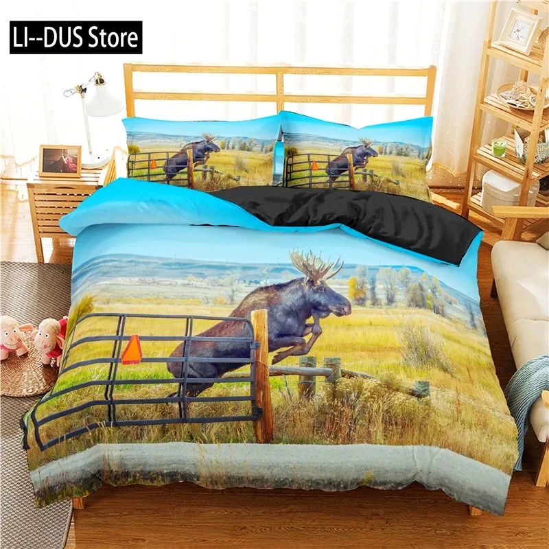 

Farmhouse Animal Duvet Cover Deer Elk Bedding Set Microfiber Cow Comforter Cover Full Twin Queen for Kids Adult Teen Room Decor
