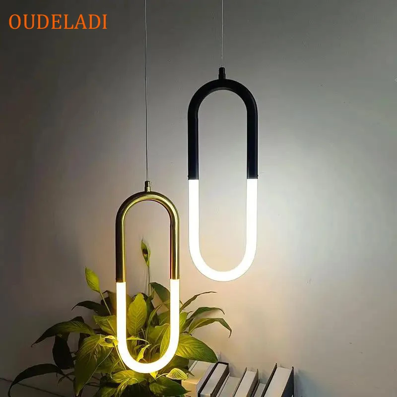 Imagem -02 - Tubo Led em Forma de u Lâmpada Suspensa Latão Preto Simples Cabeça Dupla Longa Linha Cabeceira Suspensão Luminárias