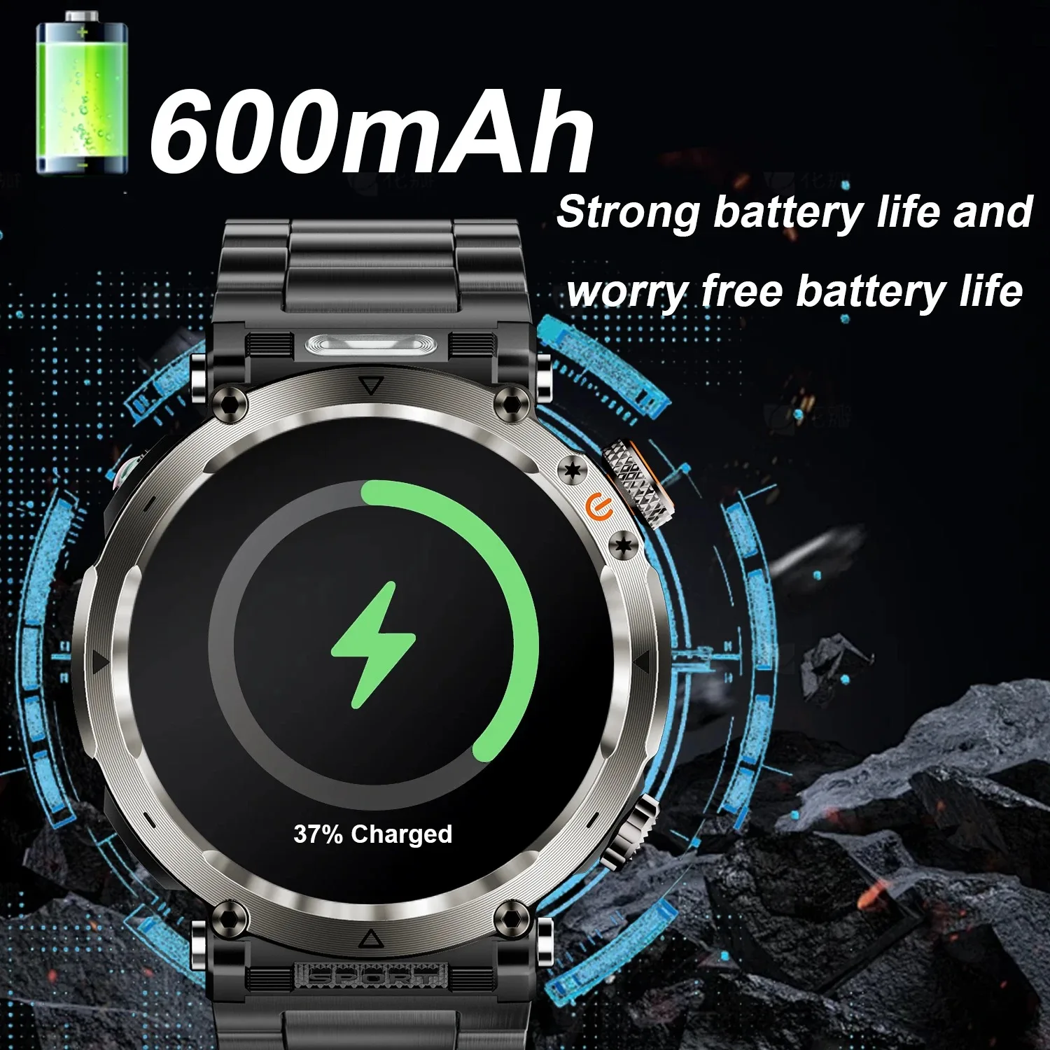 5ATM مقاوم للماء ساعة ذكية الرجال 600mAh في الهواء الطلق SmartWatch GPS البوصلة معدل ضربات القلب مصباح ليد جيب بلوتوث دعوة الرياضة Smartwatch