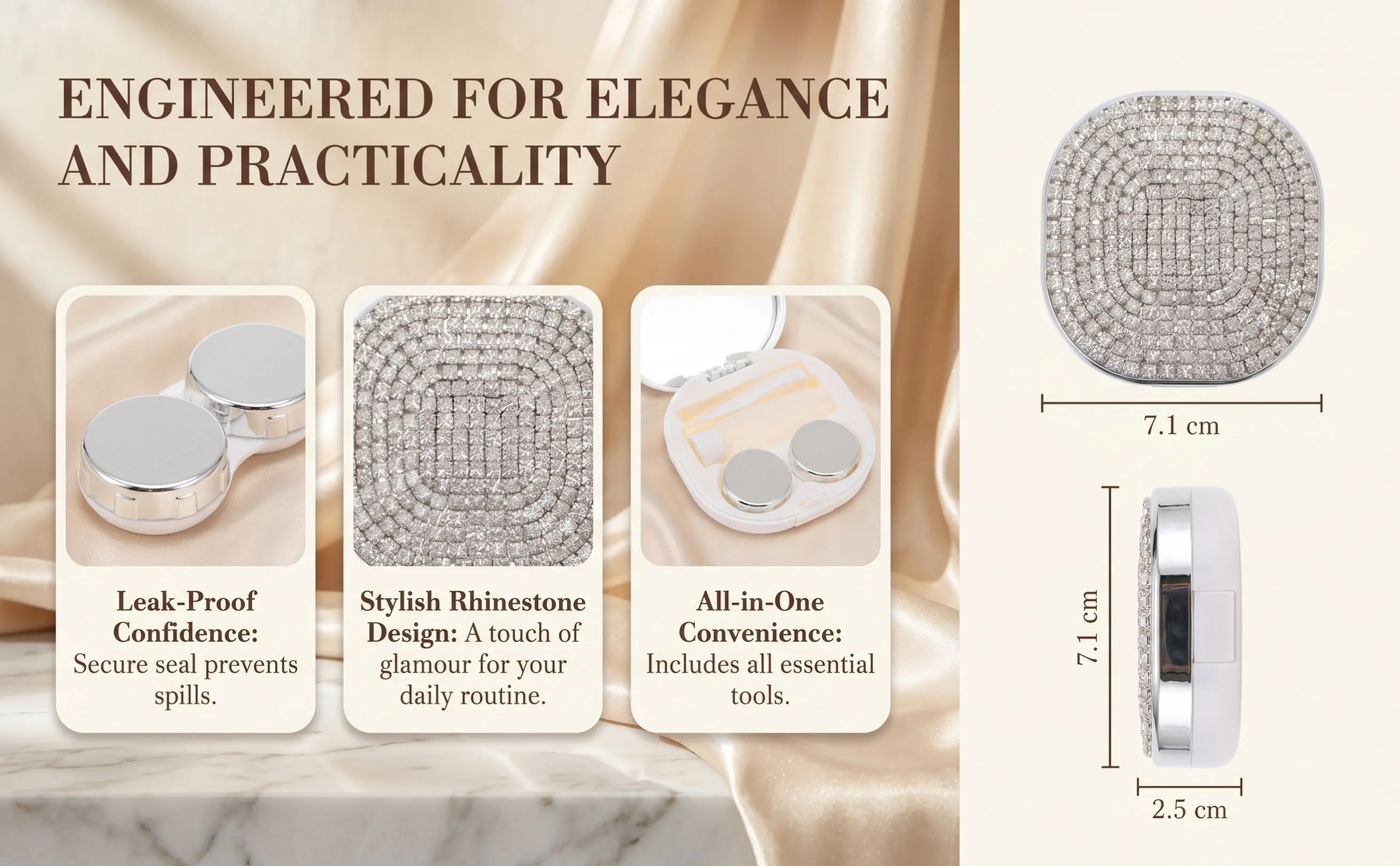 1Set Premium Rhinestone Lens Case Kit for Contact Lenses Portable Travel Storage Box with Tweezers Applicator Solution Bottle