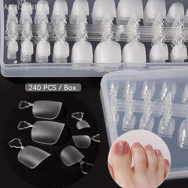 

240Pcs/set Square False Toe Nails Full Cover Natural White Clear Press On Fake Toenail Acrylic Foot Nail Art Tips For Women Girl