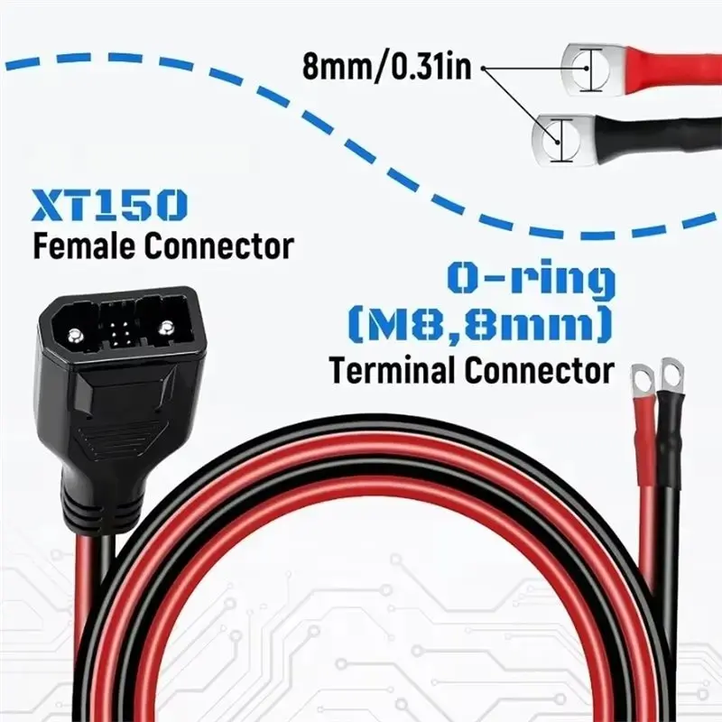 A53M-8AWG Extra Battery Extension Cable For Ecoflow M8 O Ring Terminal To XT150 Power Wire 1M For Power Station