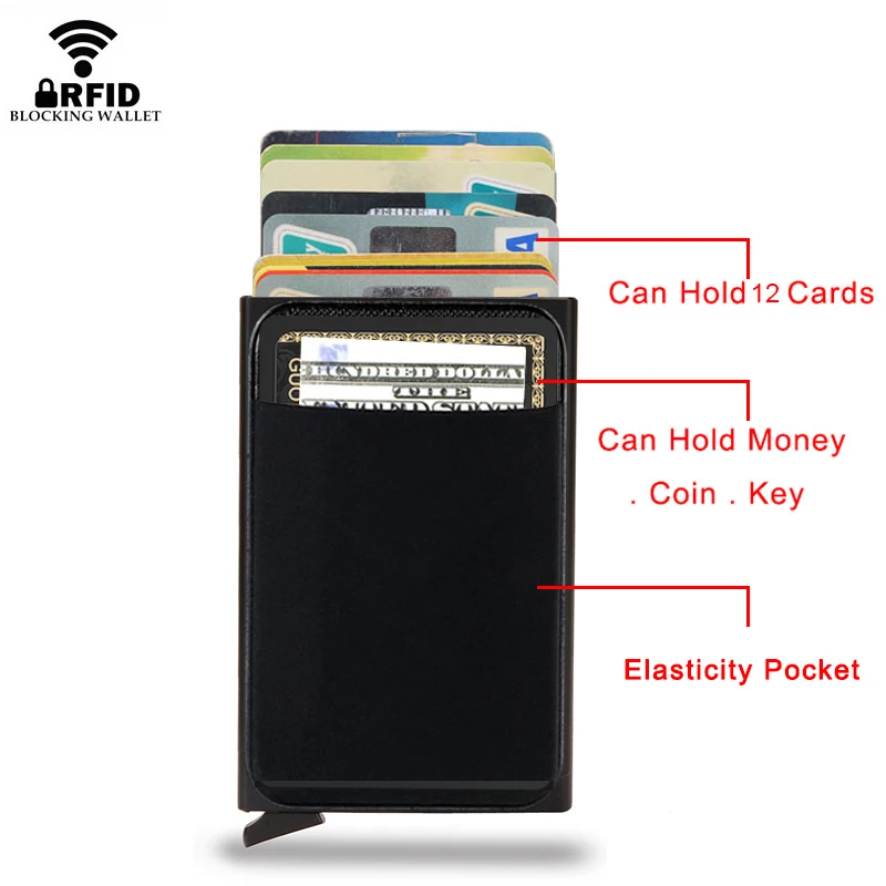 Rfid Double Metal Case Card Holder Men Wallets Anti Rfid Blocking Male Short Pop Up Magic Smart Wallet Small Minimalist Walet