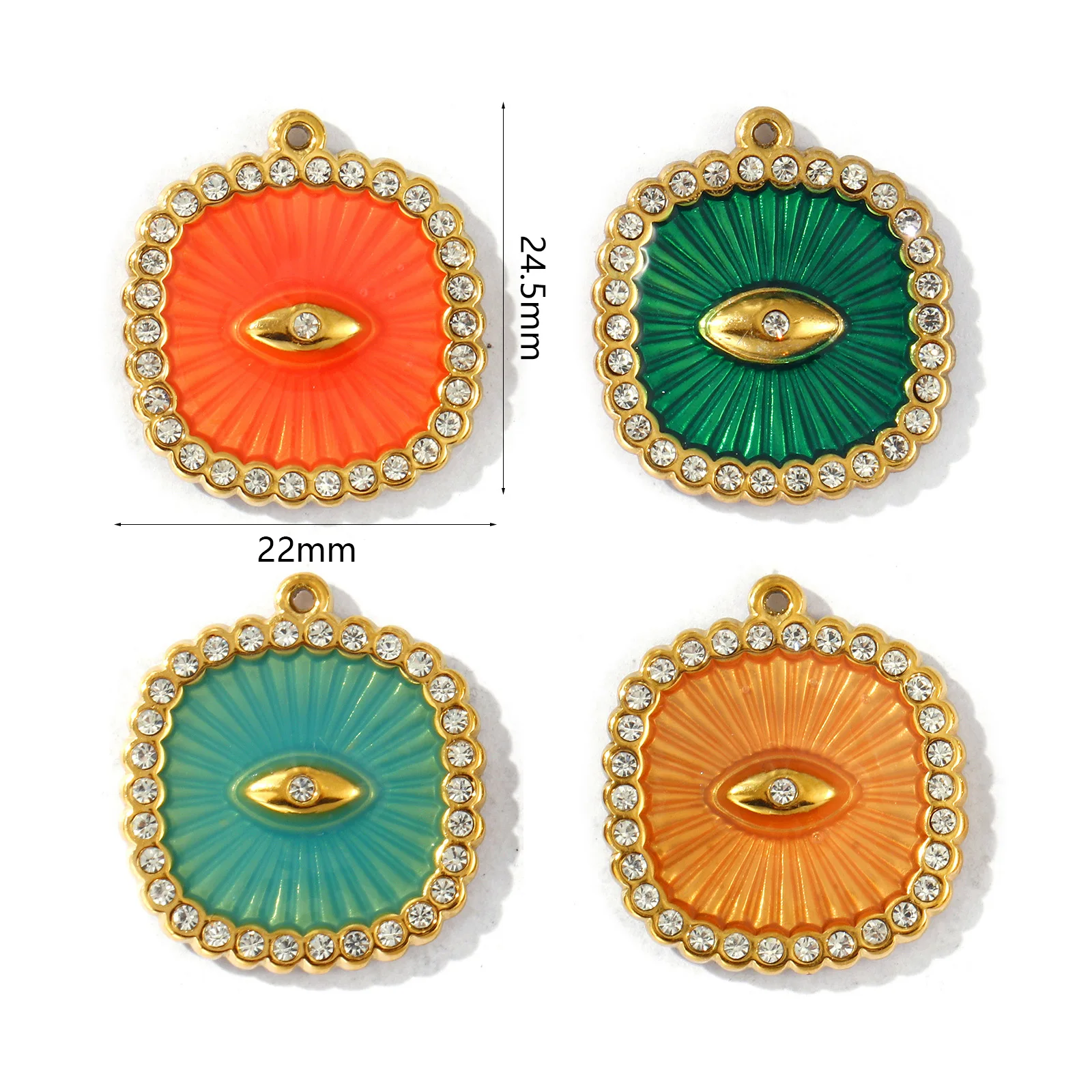 2 PCs Religious Charms Enamel Square Eye of Providence/ All-seeing Eye Clear Rhinestone 304 Stainless Steel Pendants 24.5mmx22mm