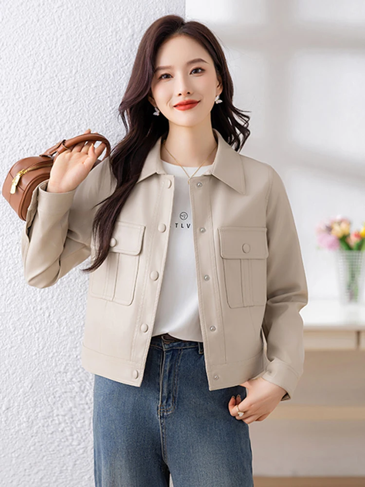 Faionable Motorcycle Sle ort Leather Jaet Women's Slim Fit eepskin Coat Real Leather New Arrival Autumn Winter