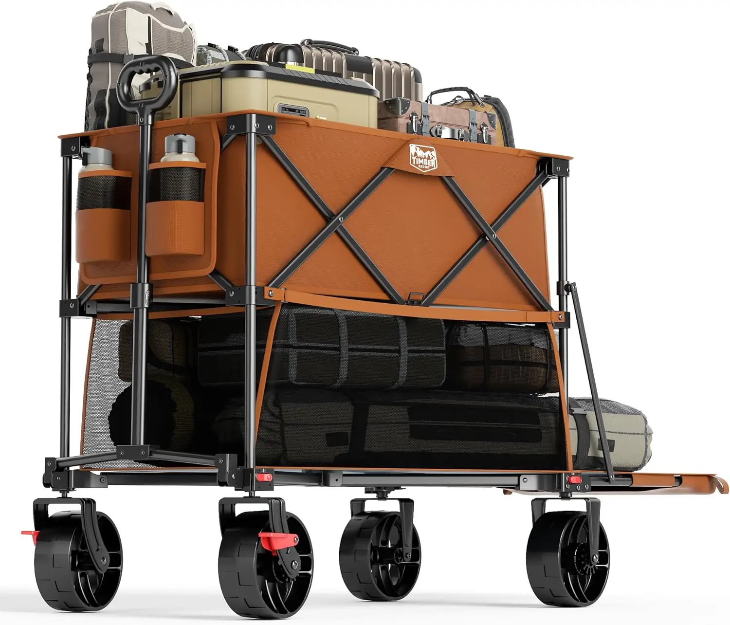 

400L Large Capacity Folding Double Decker Wagon with Brakes 54" Extra Long Extender Wagon Cart 450lbs Heavy Duty Collapsible Car