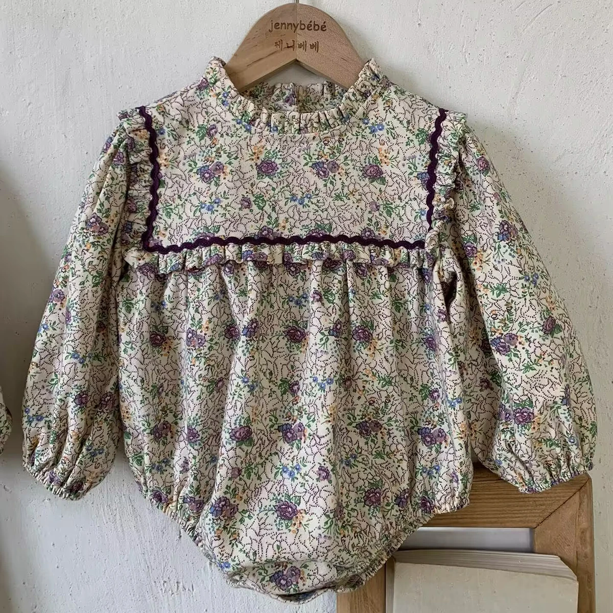 Monos para niña, ropa de primavera, mono Vintage elegante con volantes florales de manga larga para bebé, peleles para bebés, ropa para niños