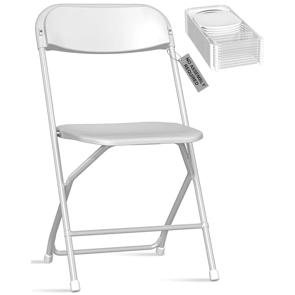 

10 Pack White Plastic Folding Chairs, Heavy-Duty Steel Frame, Portable Stackable Foldable Chairs with Non-Slip Feet, Customized