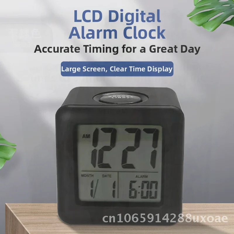 

Silicone Material LCD Digital Clock Small Square Modern Simple Style Large Digital Desk Clock with Night Light Student Alarm