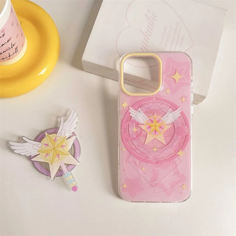 Casing Ponsel Bintang Magsafe Dudukan Magnetik Bentuk Sayap Lucu untuk iPhone 14 13 15 16 Pro Max 15 Pro Pengisi Daya Nirkabel Sampul Lucu Fundas