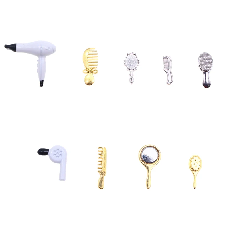 1Set 1:12 Dollhouse Miniature Simulation Hair Comb Mirror Hair Dryer Home Model Decor Toy Doll House Accessories