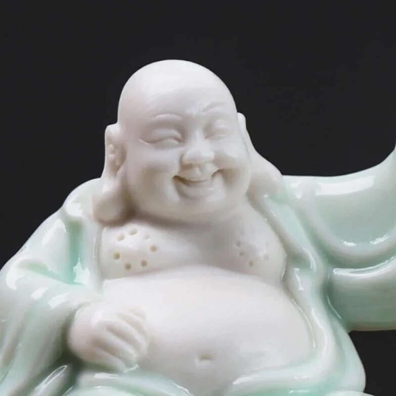 Chinese Style Porcelain Laughing Buddha Statue - Feng Shui Maitreya Ornament, Zen Home Tabletop Decor Meditation Desk Display