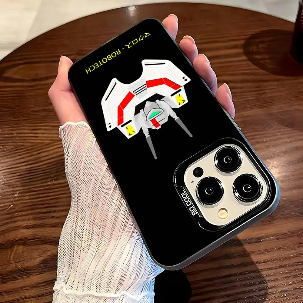 Funda de Teléfono Anime Robotech para iPhone 17 Pro Max, 16 Pro Max, 15, 14, 13, 11, 12 Mini, Xs, X, Xr, 7, 8 Plus, Se, Color Plateado