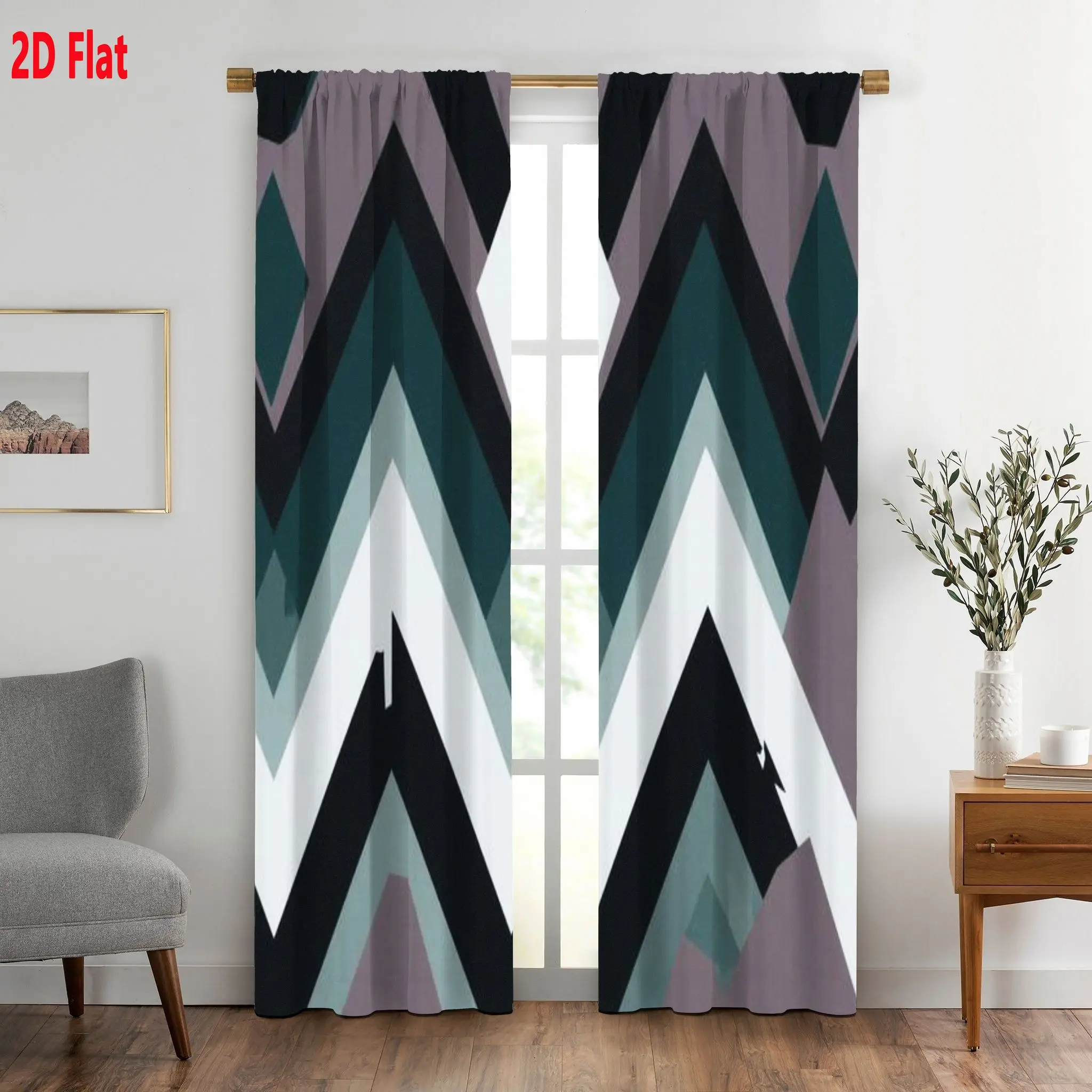 Contemporary Abstract Geometric Chevron Curtains 2pcs Modern Window Panels Living Room Zigzag Curtain Set Home Decor Interior De
