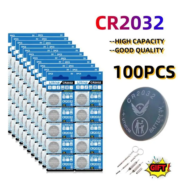 CR2032 100pcs Button Battery ECR2032 DL2032 BR2032 L2032 200mAh Coin Cell Batteries for Toys Clock Remote Controls Watch