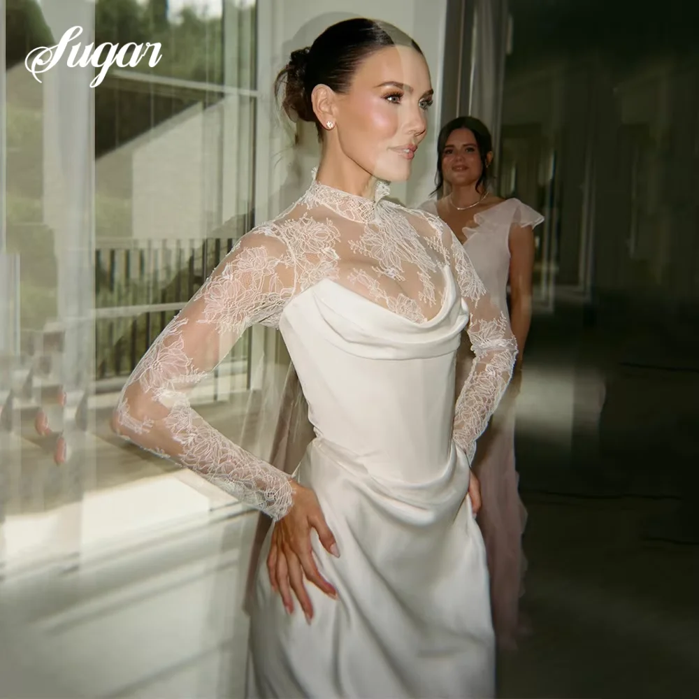 Luxury Mermaid Wedding Dress Corset High Neck Long Sleeve Bridal Dresses Appliques Lace Full Sleeve Wedding Gown Customized 2026