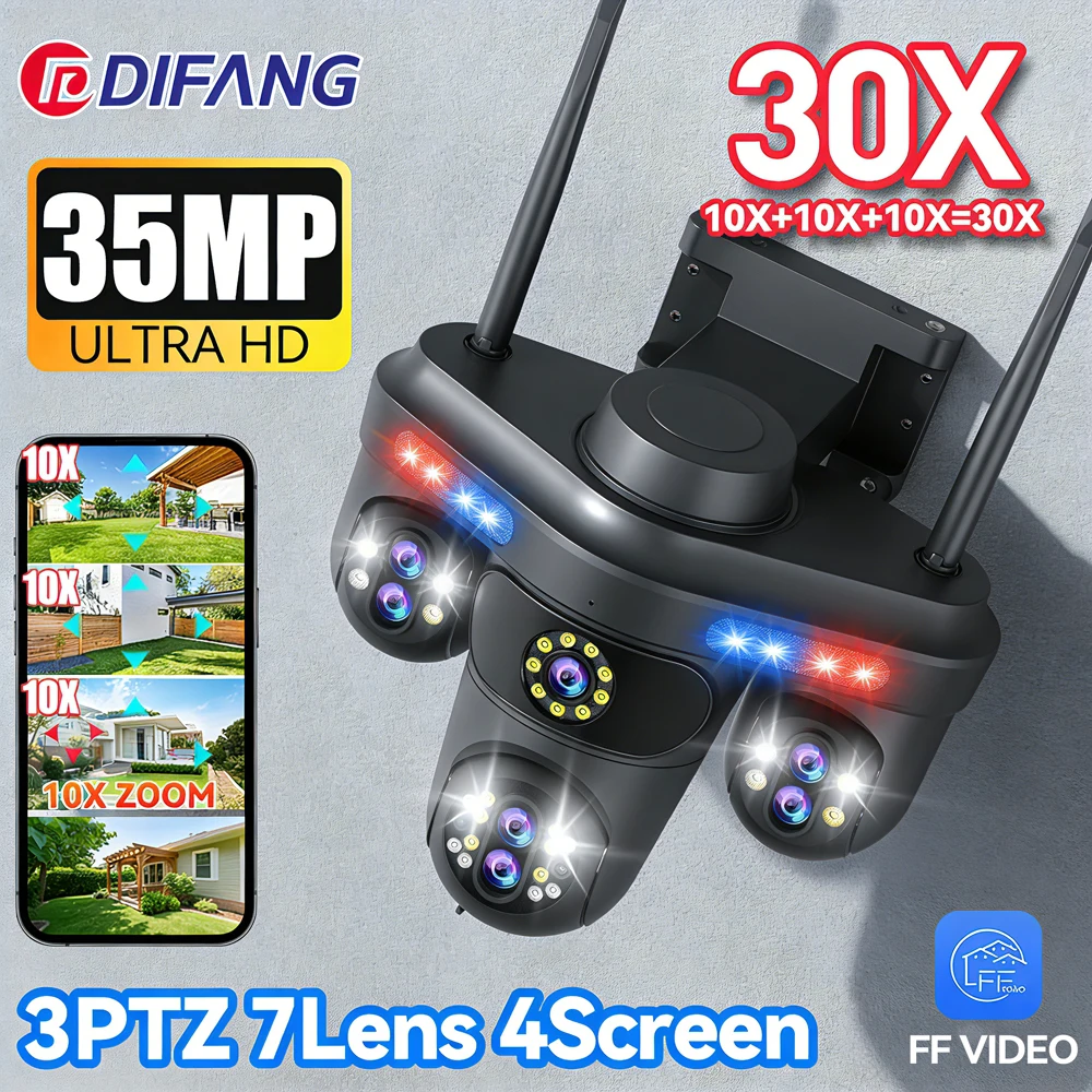 

DIFANG 35MP Four Screen 7 Lens WiFi Camera Outdoor Three PTZ 10X Optical Zoom Cameras Auto Tracking CCTV Camera Surveillance