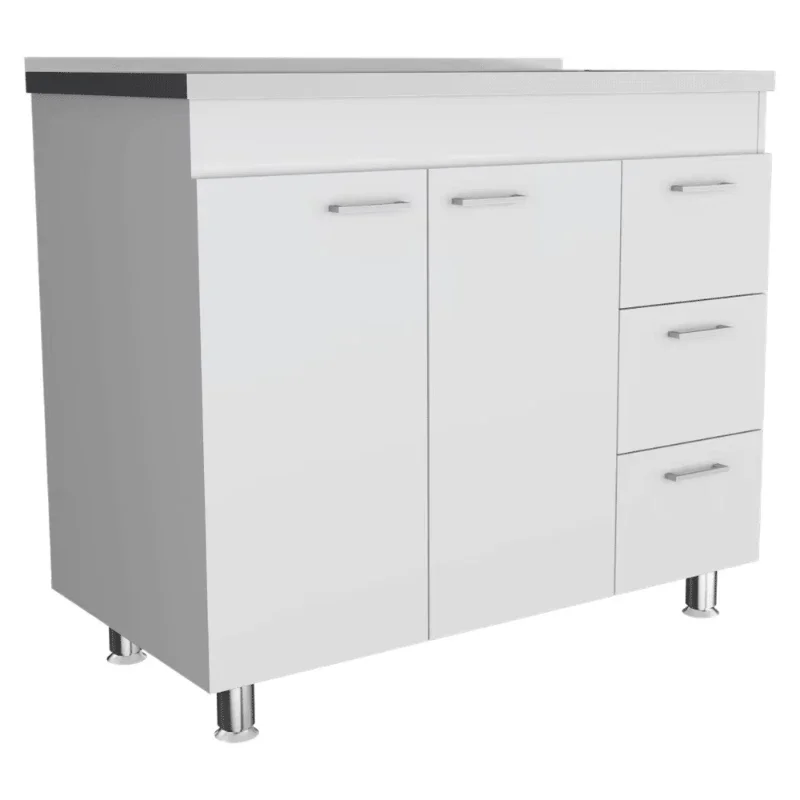 Triple door kitchen cabinet with double doors and three drawers