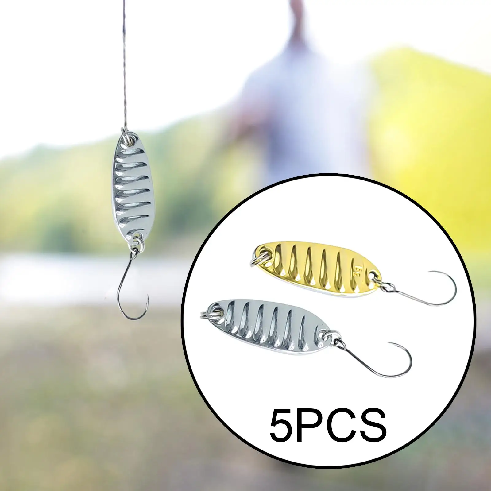 5 Pieces Fishing Spoons Lures Hard Baits with Hooks Bass Baits Sequins Fishing Baits for Bass Saltwater Trout Freshwater Salmon