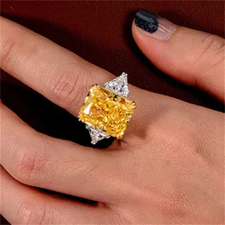 Luxury Geometric Big Square Stone Rings For Women Silver Color Charm Pink Yellow Zircon Wedding Bands Index Finger Party Jewelry