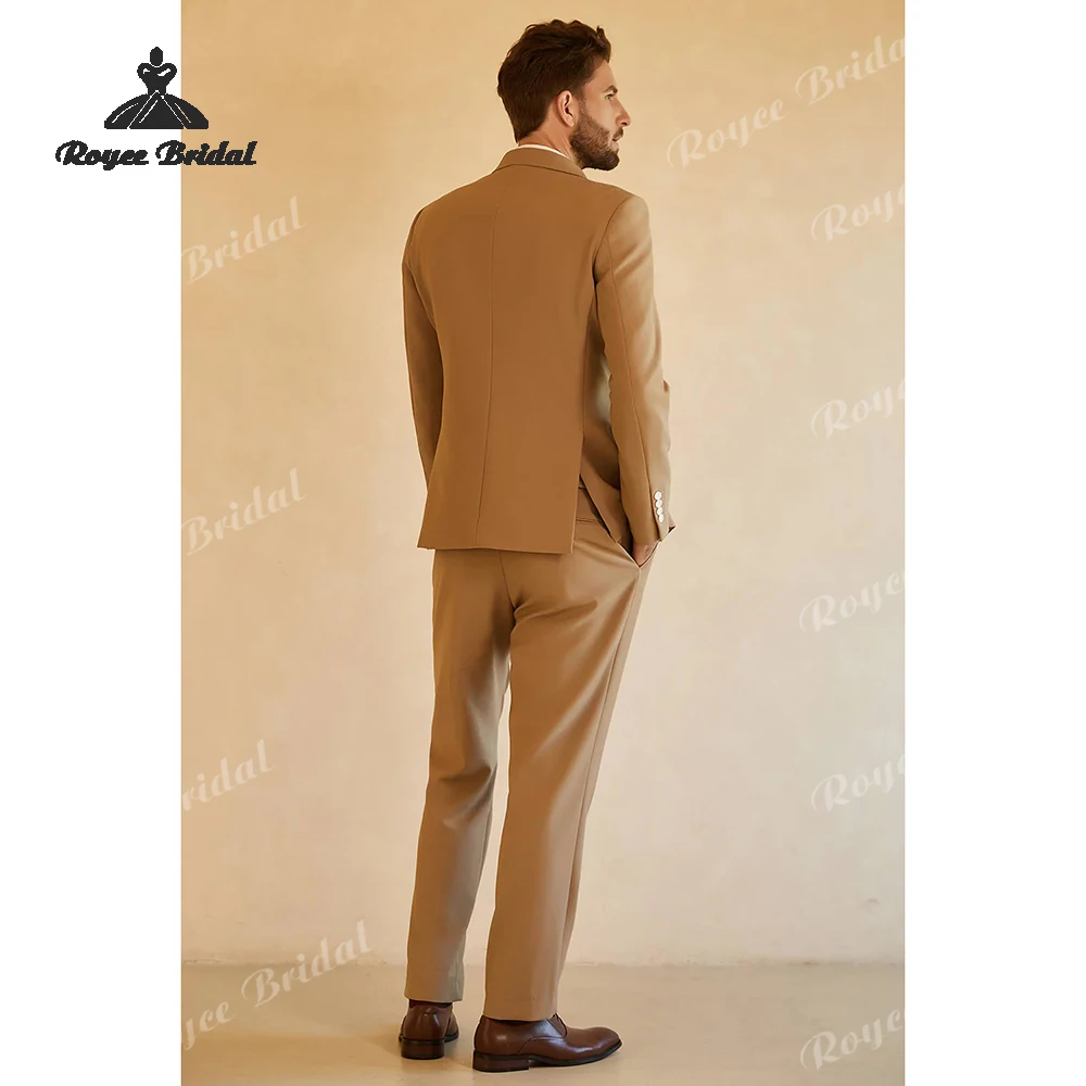 Bruin driedelig heren trouwpak 2026 enkele rij knopen piek revers formele avond pak kostuum homme mariage