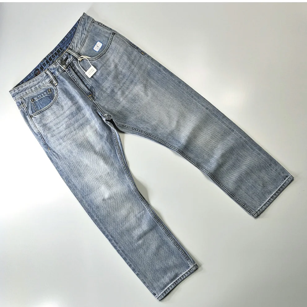 

Классические свободные прямые джинсы из чистого хлопка с американской талией, мужские повседневные прямые джинсы-трубы, удобные мягкие молодежные трендовые джинсы