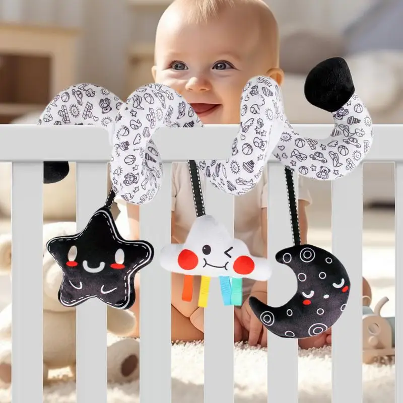 Seggiolino auto Giocattoli per neonati Giocattolo mobile per culla morbida ad alto contrasto con sonaglio stimola i sensi Forniture interattive per bambini
