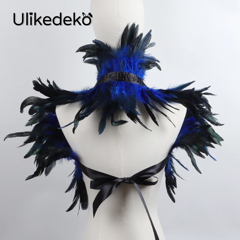 Châle en Plumes Bleues, Cape Gothique Initiée, Vêtements de Scène, Showgirl, brev, ixd'Halloween, Accessoires de Cosplay, Faux Col