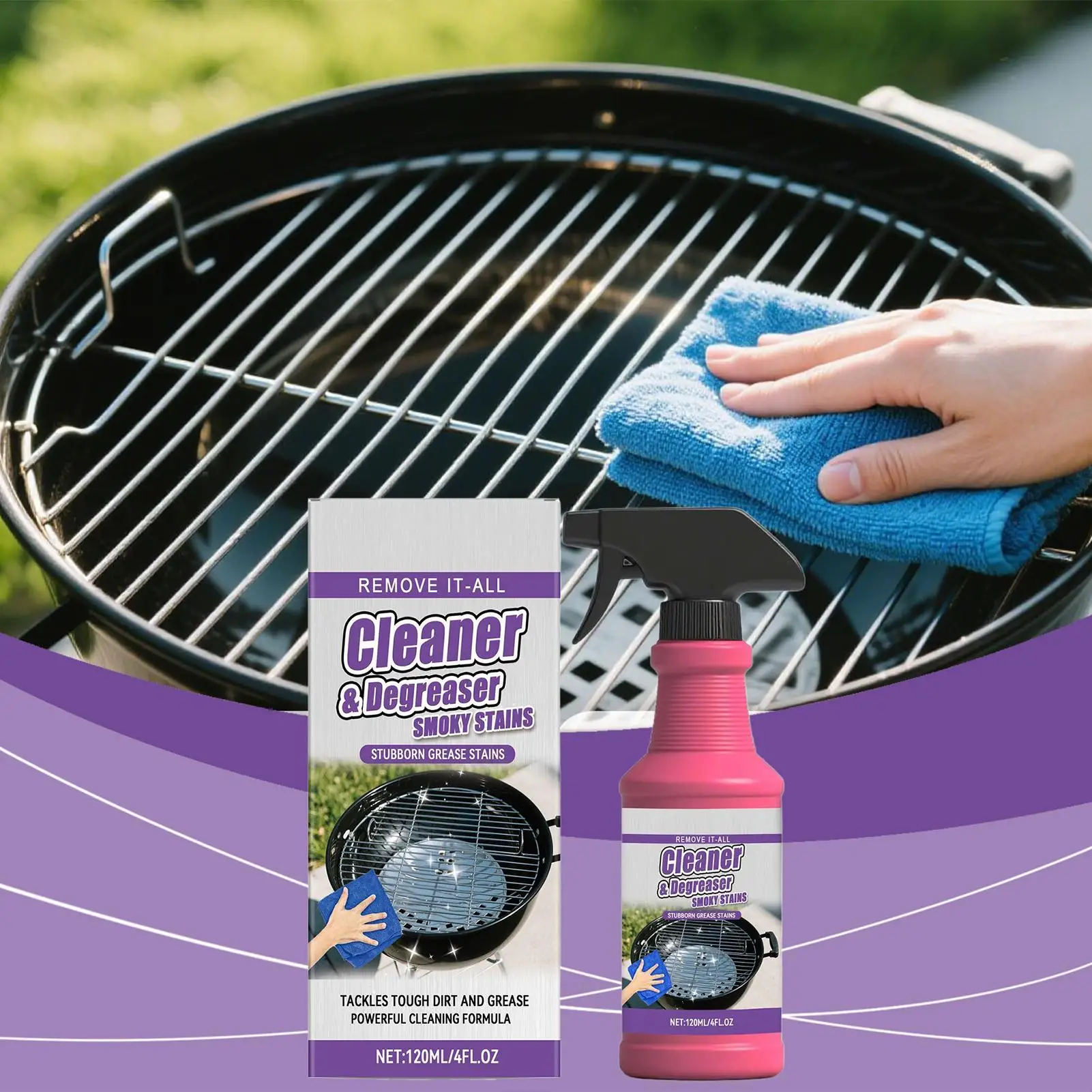 

BBQ Grill Cleaner Spray Heavy Duty Degreaser Outdoor Grill Grates Oven Cleanser Fast Remove Food Spills Grease Stain Cleaning