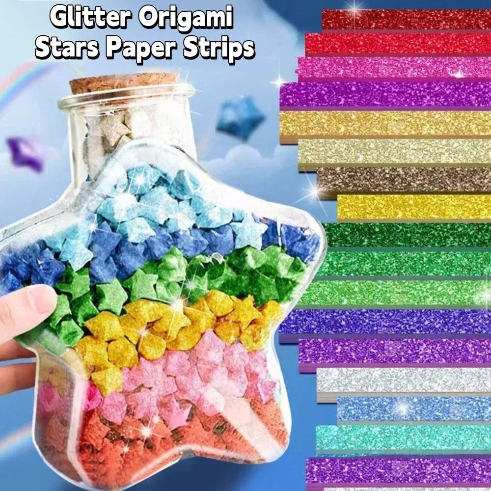 Glass Bottle Glitter Origami Stars Paper Strips String Lights Shiny Lucky Star Paper Folding Strips Decorative Paper Paper Star