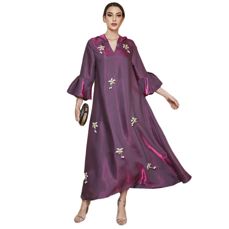 Muslim Party Long Dress Women Dresses Pearls Vestidos Dubai Abaya Saudi Morocco Caftan Jalabiya Eid Ramadan Modest Abayas Robe