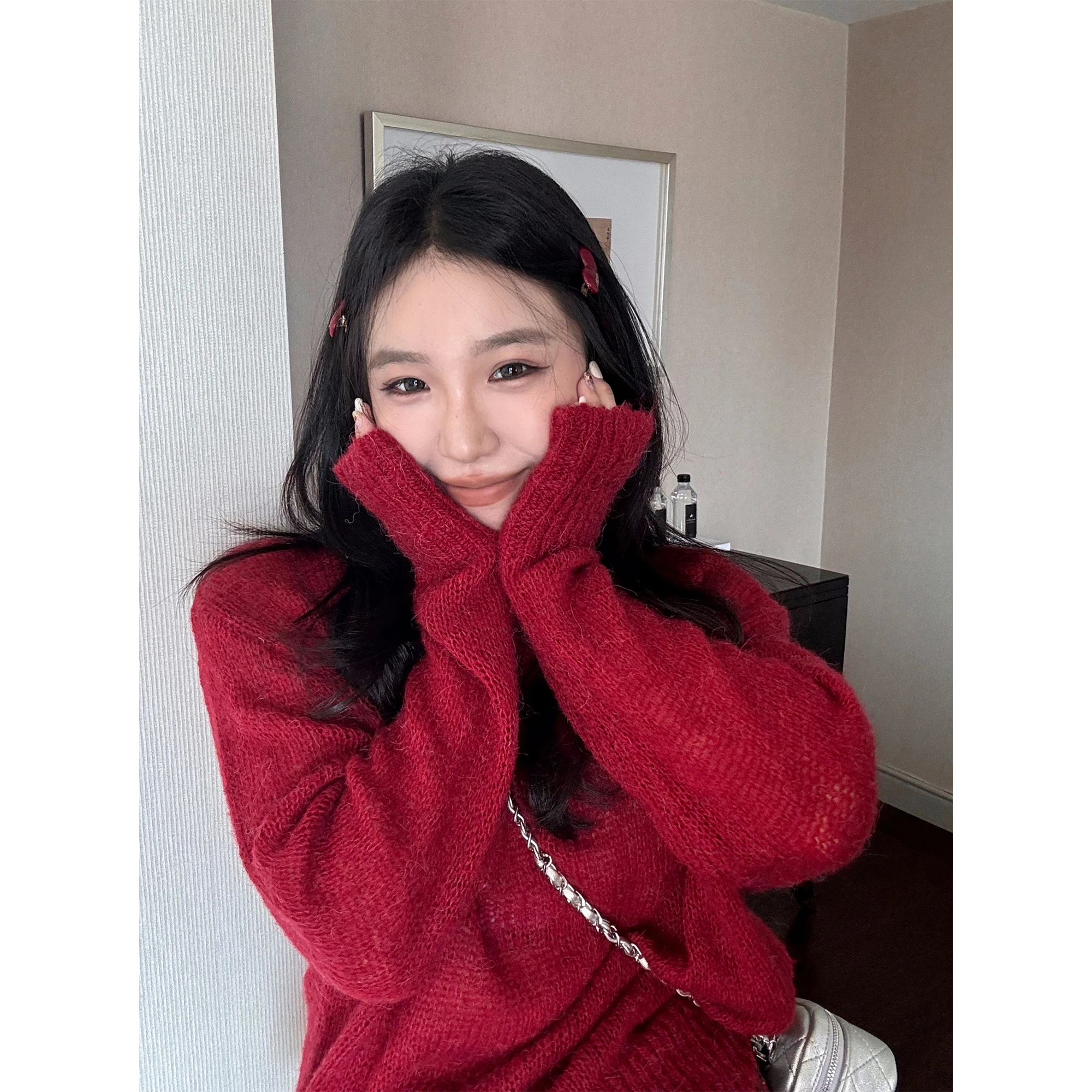 

Scout Women's Long Sve round Ne Knitted Sweater Lazy Fce Feeling Loose Camel Hair Versatile Winter Faion Top