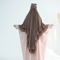 Ruffles Chiffon Khimar Muslim Women Large Hijab Scarf Turkey Arabic Prayer Garment Islam Clothing Abaya Kaftan Dress Burqa Robe