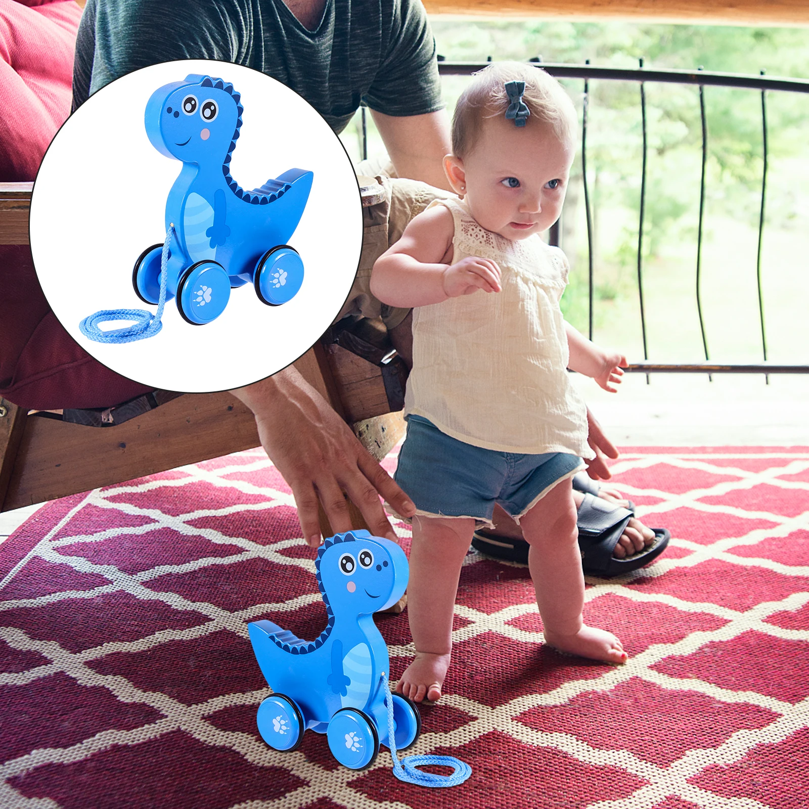 

Cute Dinosaur Pull Along Kids Wooden Trailer Toy Baby Walking Toy Fine Polished Smooth Surface Educational Gift for Christmas