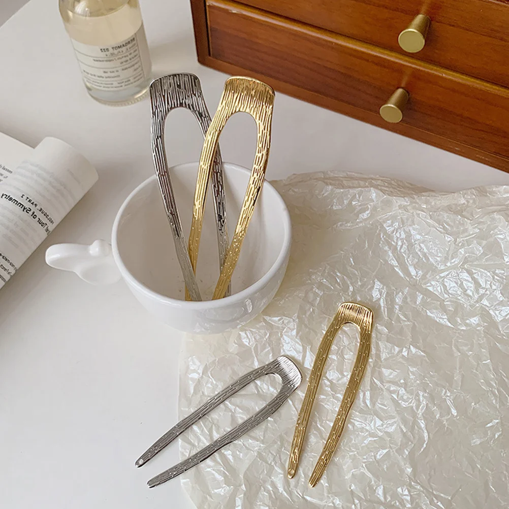 

4pcs U Shaped French Pin Metal Bun Holder Chignon Pin For Women Updo Fork Styling Tool Hair Accessories For Long Thick