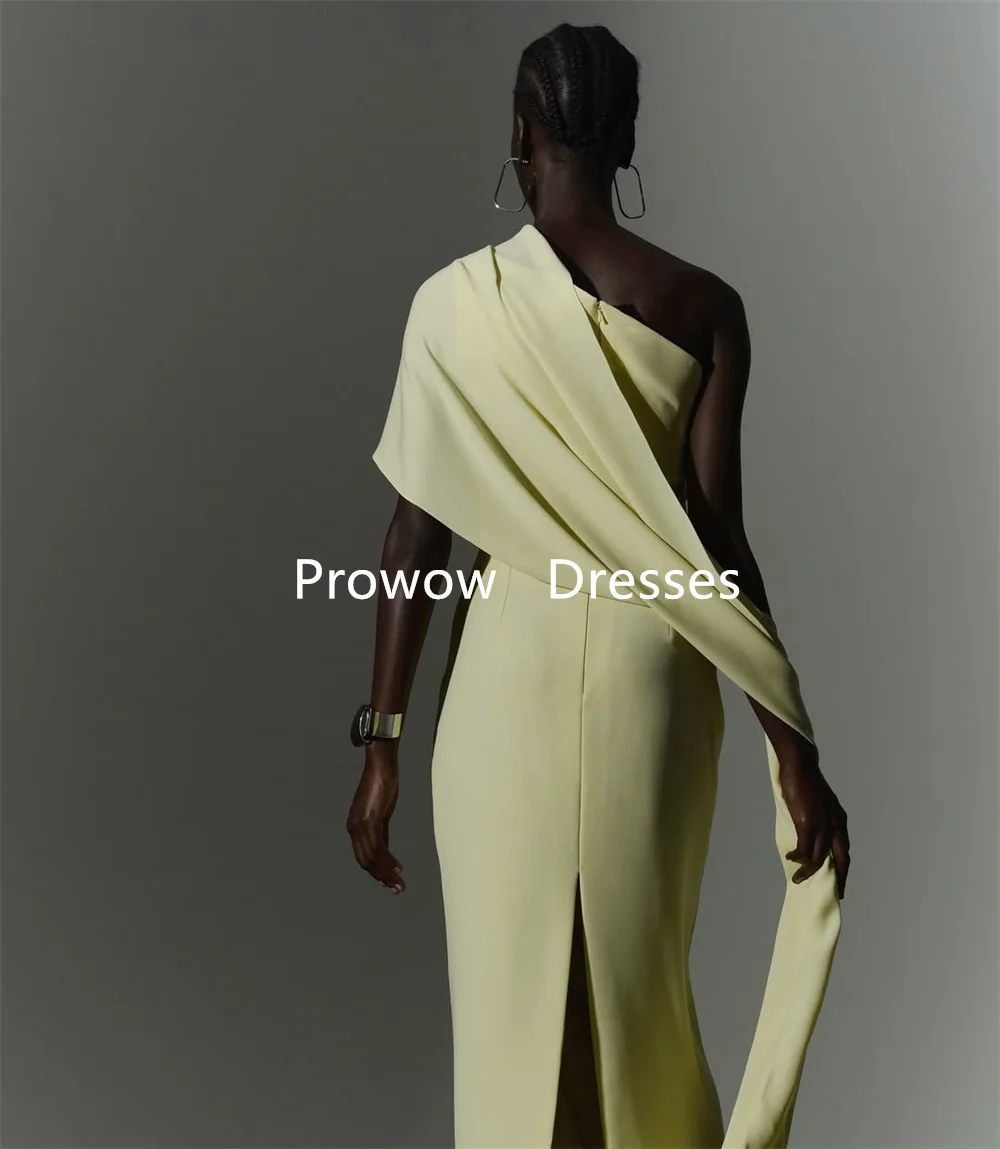 Prowow Modest Silk Chiffon Mermaid Evening Dresses Arabic Mid-Calf Length Wedding Party Dresses Customized Green Formal Gown