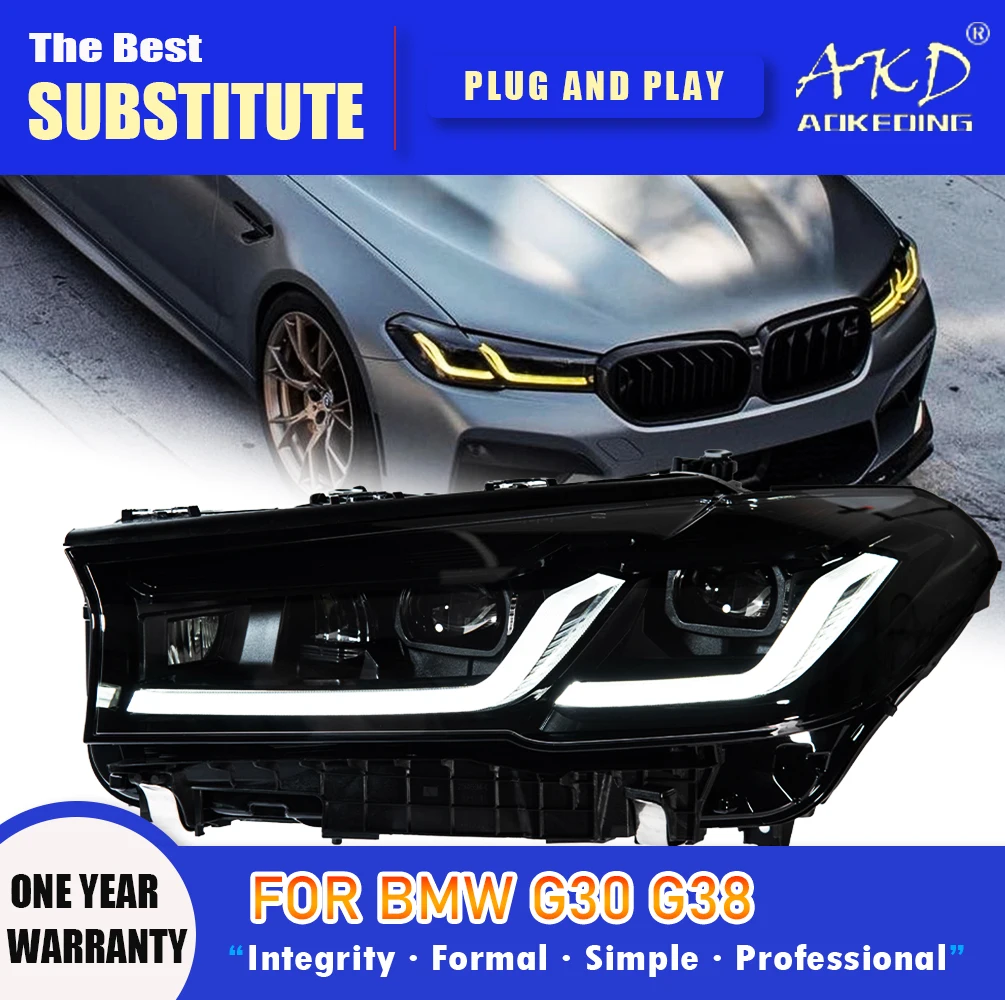 

Фара AKD для BMW G30 G38 Светодиодная фара 2018-2020 Фара 525i 530i M5 DRL Поворотник дальнего света Объектив проектора Angel Eye